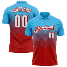 Load image into Gallery viewer, Custom Sky Blue White-Red 3D Gradient Square Shape Performance Polo Shirt
