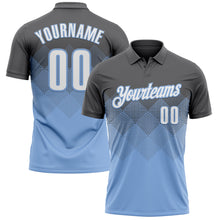 Load image into Gallery viewer, Custom Steel Gray White-Light Blue 3D Gradient Square Shape Performance Polo Shirt
