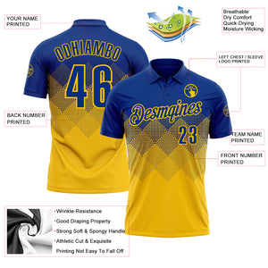 Custom Royal Yellow 3D Gradient Square Shape Performance Polo Shirt