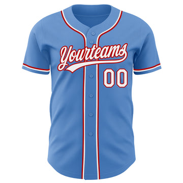 Custom Powder Blue White-Red Authentic Baseball Jersey