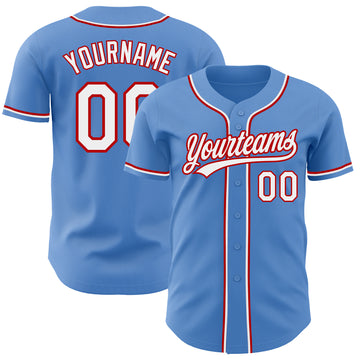 Custom Powder Blue White-Red Authentic Baseball Jersey