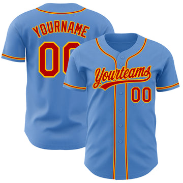 Custom Powder Blue Red-Gold Authentic Baseball Jersey