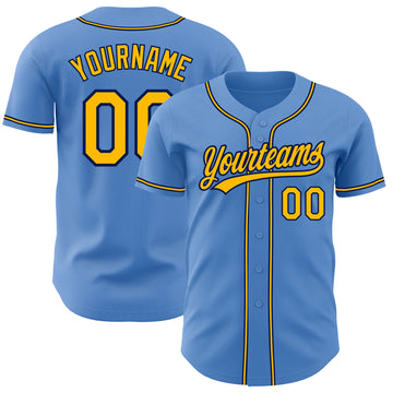 Custom Powder Blue Yellow-Navy Authentic Baseball Jersey
