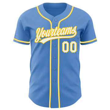 Custom Powder Blue White-Yellow Authentic Baseball Jersey