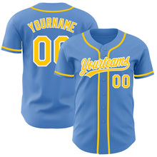 Load image into Gallery viewer, Custom Powder Blue Yellow-White Authentic Baseball Jersey
