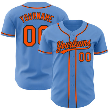 Custom Powder Blue Orange-Black Authentic Baseball Jersey