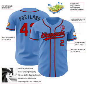 Custom Powder Blue Red-Black Authentic Baseball Jersey