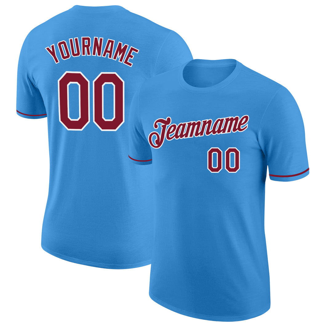 Custom Powder Blue Crimosn-White Performance T-Shirt