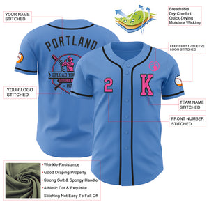 Custom Powder Blue Pink-Black Authentic Baseball Jersey