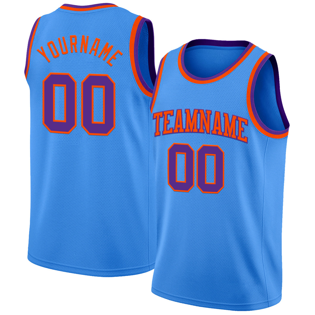 Custom Powder Blue Purple-Orange Authentic Basketball Jerse