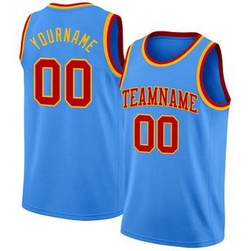 Custom Powder Blue Red-Gold Authentic Basketball Jerse