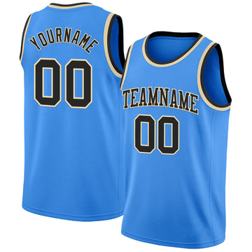Custom Powder Blue Black-Cream Authentic Basketball Jerse