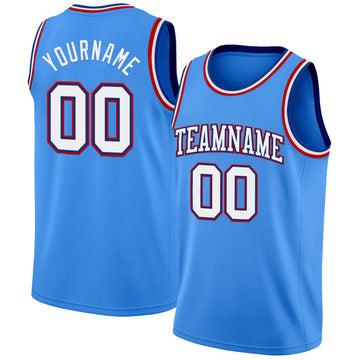 Custom Powder Blue White Royal-Red Authentic Basketball Jerse