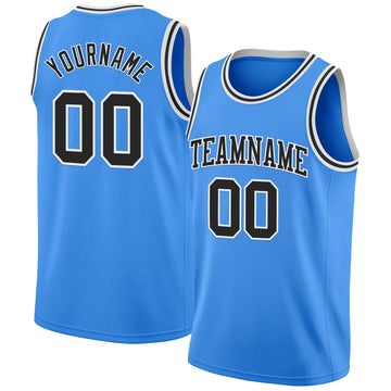 Custom Powder Blue Black-White Authentic Basketball Jerse