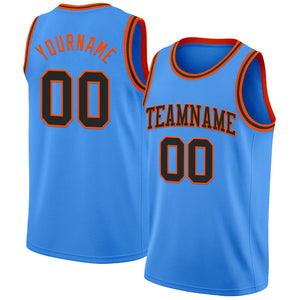 Custom Powder Blue Black-Orange Authentic Basketball Jerse