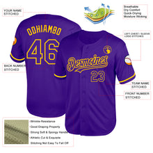 Load image into Gallery viewer, Custom Purple Yellow Mesh Authentic Throwback Baseball Jersey
