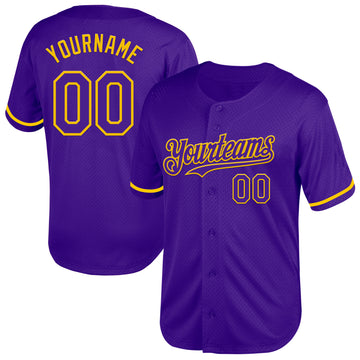 Custom Purple Yellow Mesh Authentic Throwback Baseball Jersey