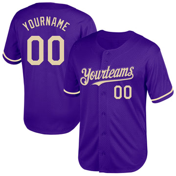 Custom Purple Cream Mesh Authentic Throwback Baseball Jersey