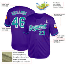 Load image into Gallery viewer, Custom Purple Teal-White Mesh Authentic Throwback Baseball Jersey
