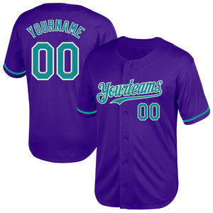 Custom Purple Teal-White Mesh Authentic Throwback Baseball Jersey