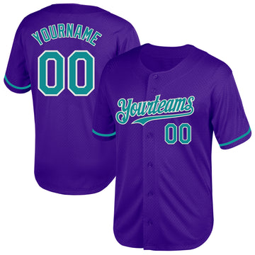 Custom Purple Teal-White Mesh Authentic Throwback Baseball Jersey