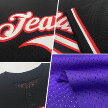 Load image into Gallery viewer, Custom Purple White-Red Mesh Authentic Throwback Baseball Jersey
