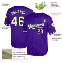 Load image into Gallery viewer, Custom Purple White-Black Mesh Authentic Throwback Baseball Jersey
