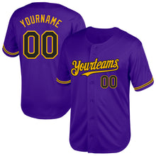 Load image into Gallery viewer, Custom Purple Black-Gold Mesh Authentic Throwback Baseball Jersey
