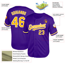 Load image into Gallery viewer, Custom Purple Gold-White Mesh Authentic Throwback Baseball Jersey
