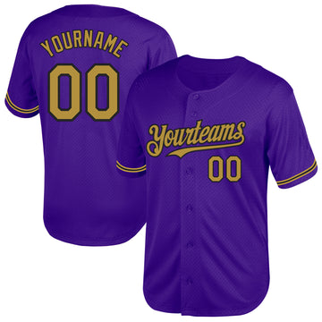 Custom Purple Old Gold-Black Mesh Authentic Throwback Baseball Jersey
