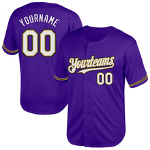 Load image into Gallery viewer, Custom Purple Old Gold-Black Mesh Authentic Throwback Baseball Jersey
