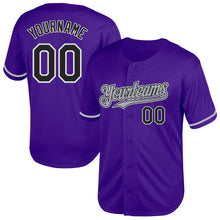 Load image into Gallery viewer, Custom Purple Black-Gray Mesh Authentic Throwback Baseball Jersey
