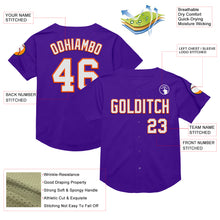 Load image into Gallery viewer, Custom Purple White-Orange Mesh Authentic Throwback Baseball Jersey
