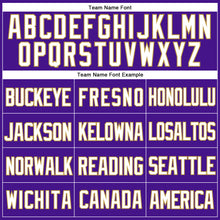 Load image into Gallery viewer, Custom Purple White-Old Gold Mesh Authentic Throwback Baseball Jersey
