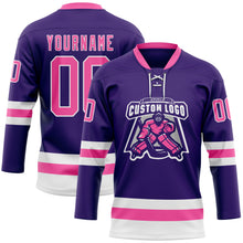 Load image into Gallery viewer, Custom Purple Pink-White Hockey Lace Neck Jersey
