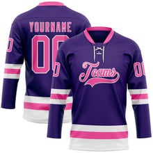 Load image into Gallery viewer, Custom Purple Pink-White Hockey Lace Neck Jersey
