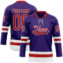 Load image into Gallery viewer, Custom Purple Red-White Hockey Lace Neck Jersey
