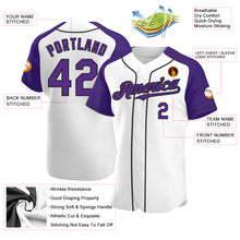 Load image into Gallery viewer, Custom White Purple-Black Authentic Raglan Sleeves Baseball Jersey

