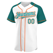 Load image into Gallery viewer, Custom White Teal-Orange Authentic Raglan Sleeves Baseball Jersey
