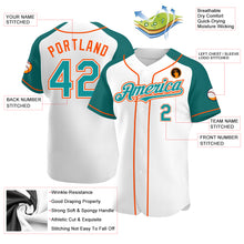 Load image into Gallery viewer, Custom White Teal-Orange Authentic Raglan Sleeves Baseball Jersey
