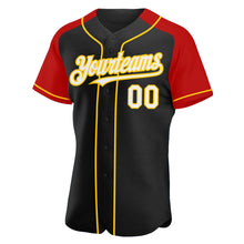 Load image into Gallery viewer, Custom Black White Red-Yellow Authentic Raglan Sleeves Baseball Jersey
