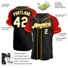 Load image into Gallery viewer, Custom Black White Red-Yellow Authentic Raglan Sleeves Baseball Jersey
