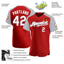 Load image into Gallery viewer, Custom Red White-Gray Authentic Raglan Sleeves Baseball Jersey
