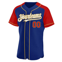 Load image into Gallery viewer, Custom Royal Red-Old Gold Authentic Raglan Sleeves Baseball Jersey
