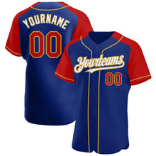Load image into Gallery viewer, Custom Royal Red-Old Gold Authentic Raglan Sleeves Baseball Jersey
