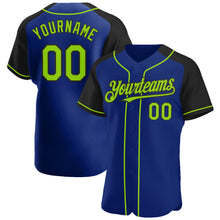 Load image into Gallery viewer, Custom Royal Neon Green-Black Authentic Raglan Sleeves Baseball Jersey

