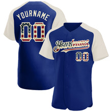 Load image into Gallery viewer, Custom Royal Vintage USA Flag-Cream Authentic Raglan Sleeves Baseball Jersey
