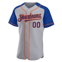 Load image into Gallery viewer, Custom Gray Royal-Orange Authentic Raglan Sleeves Baseball Jersey
