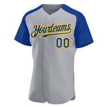 Load image into Gallery viewer, Custom Gray Royal-Yellow Authentic Raglan Sleeves Baseball Jersey
