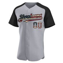 Load image into Gallery viewer, Custom Gray Vintage USA Flag-Black Authentic Raglan Sleeves Baseball Jersey
